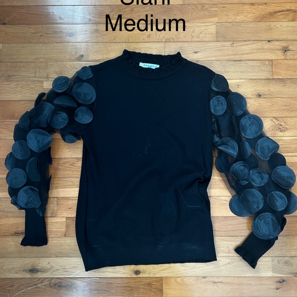 Glam Black Decorative Sleeve Sweater - Medium